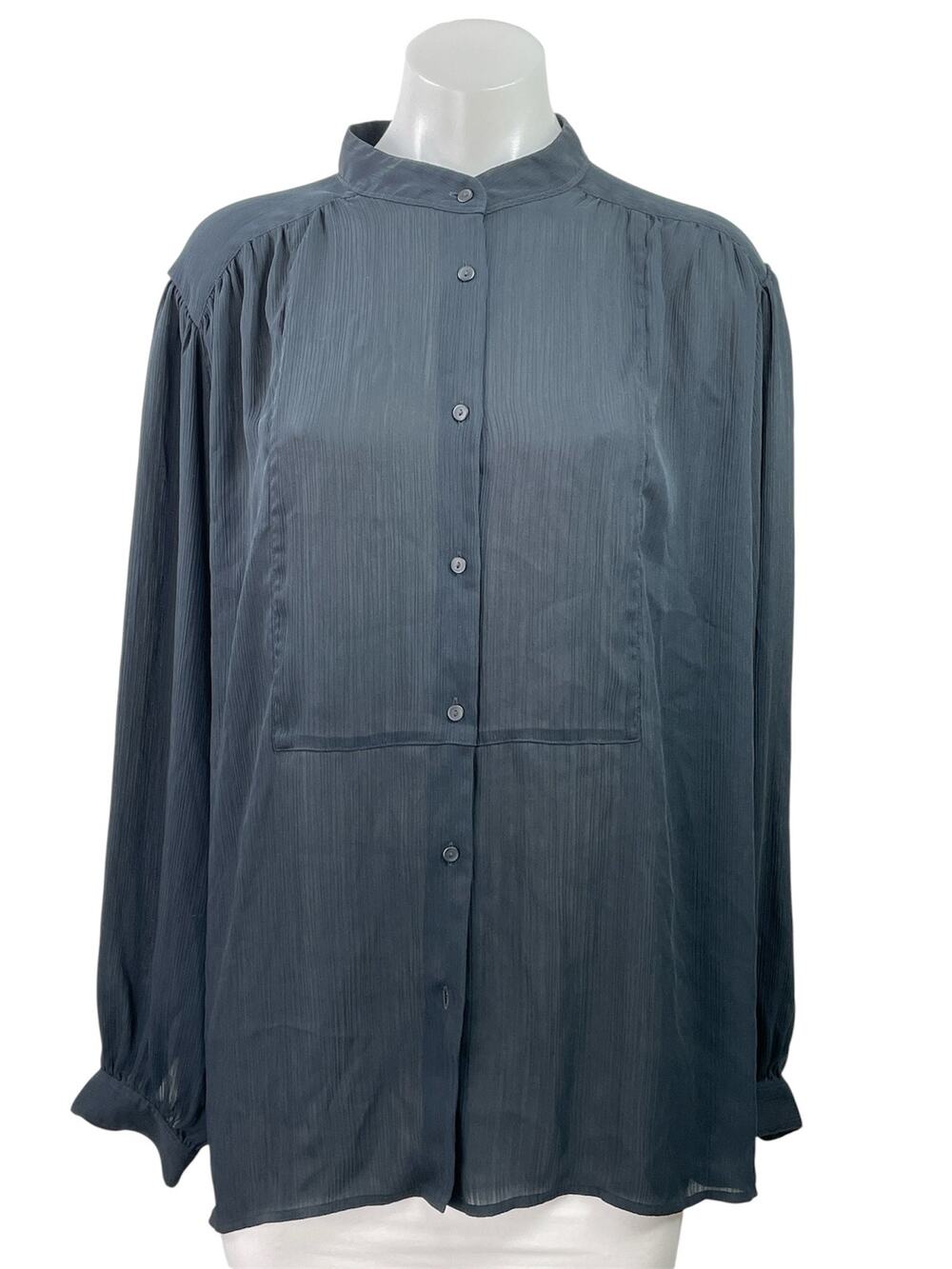 Uniqlo Womens Blue High Neck Mandarin Collar Long Sleeve Button Down Shirt Top L